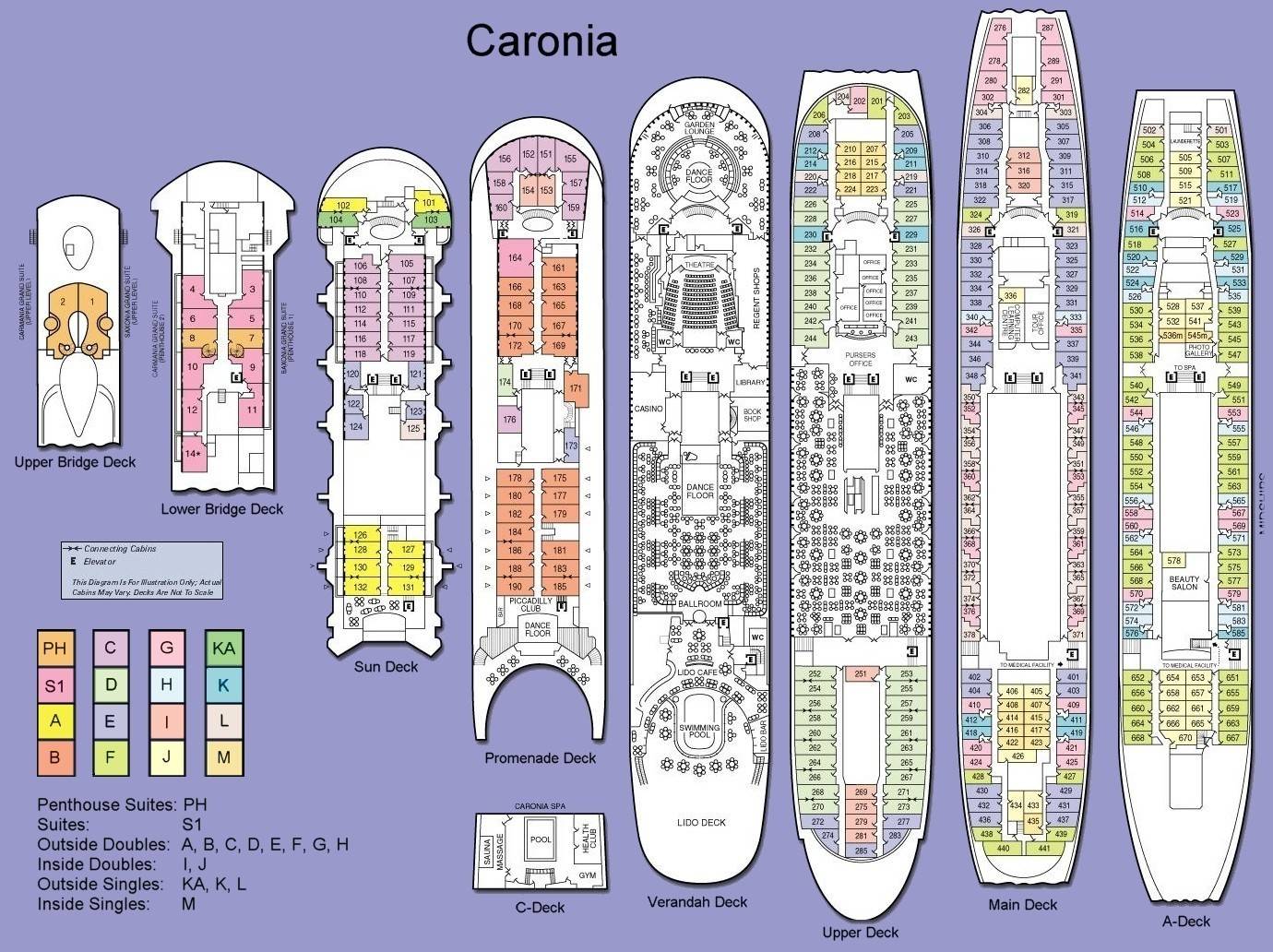 Best Cruises Cunard Cruise Line, Cunard Caronia Deck Plans